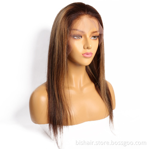 Brazilian 13X4 T seam front lace lace front human hair wig 100% human hair wigs P4/27 color virgin hair Remy wig wholesaler